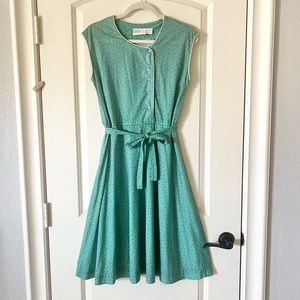 Vintage 70s Astor One Ditsy Floral Belted Midi Dress Green Cottagecore Sz Small